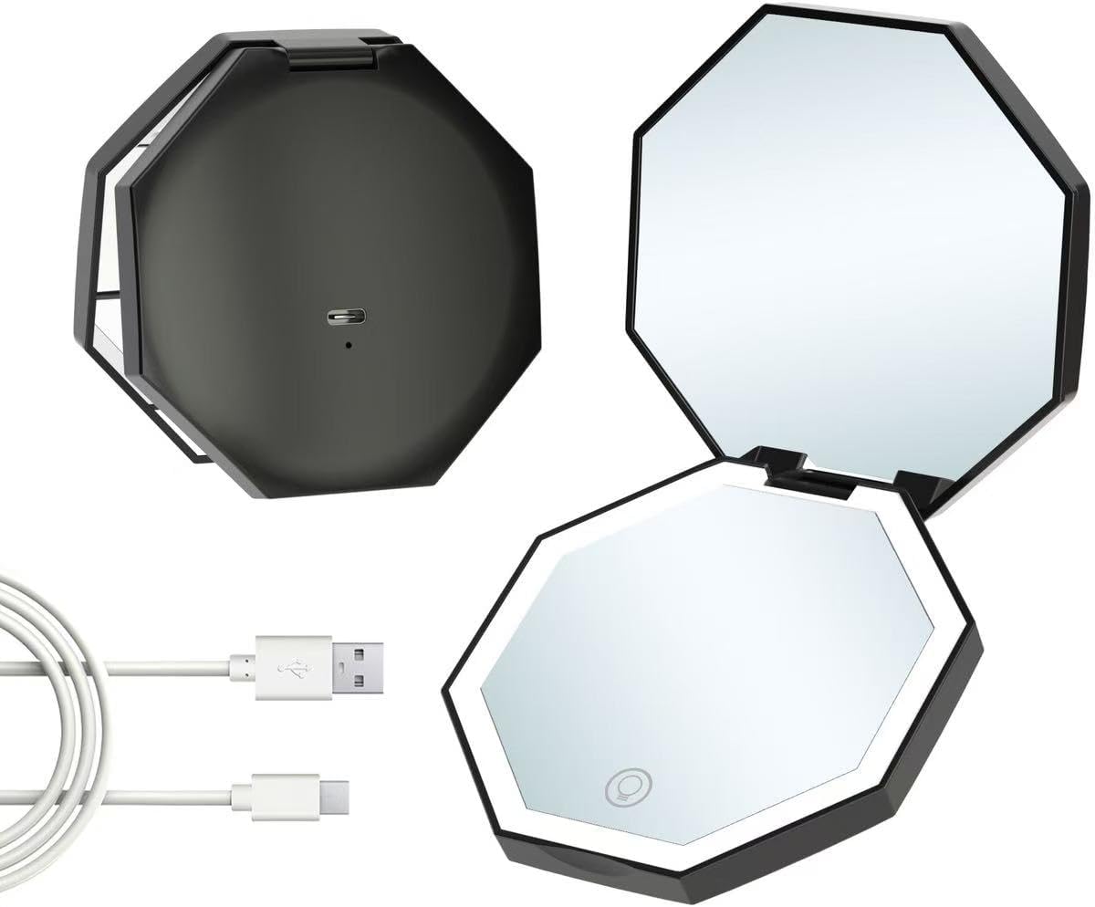 Éclat Bio – Miroir de Poche Rechargeable avec Lumière LED