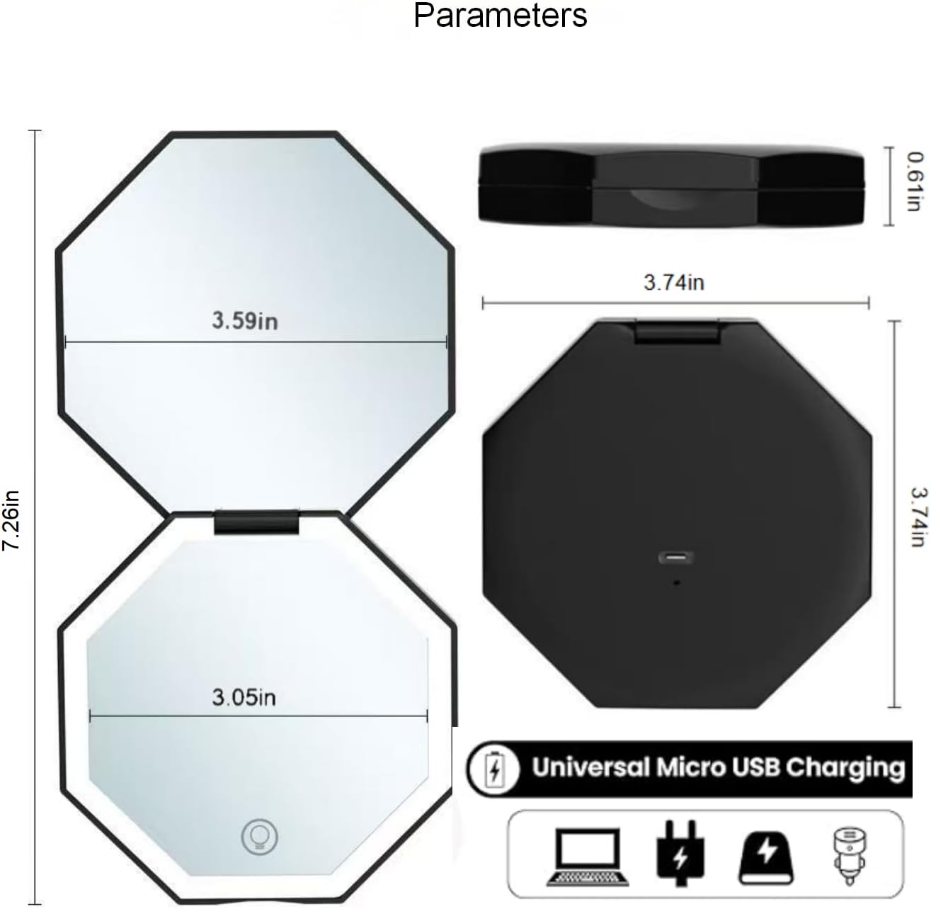 Éclat Bio – Miroir de Poche Rechargeable avec Lumière LED